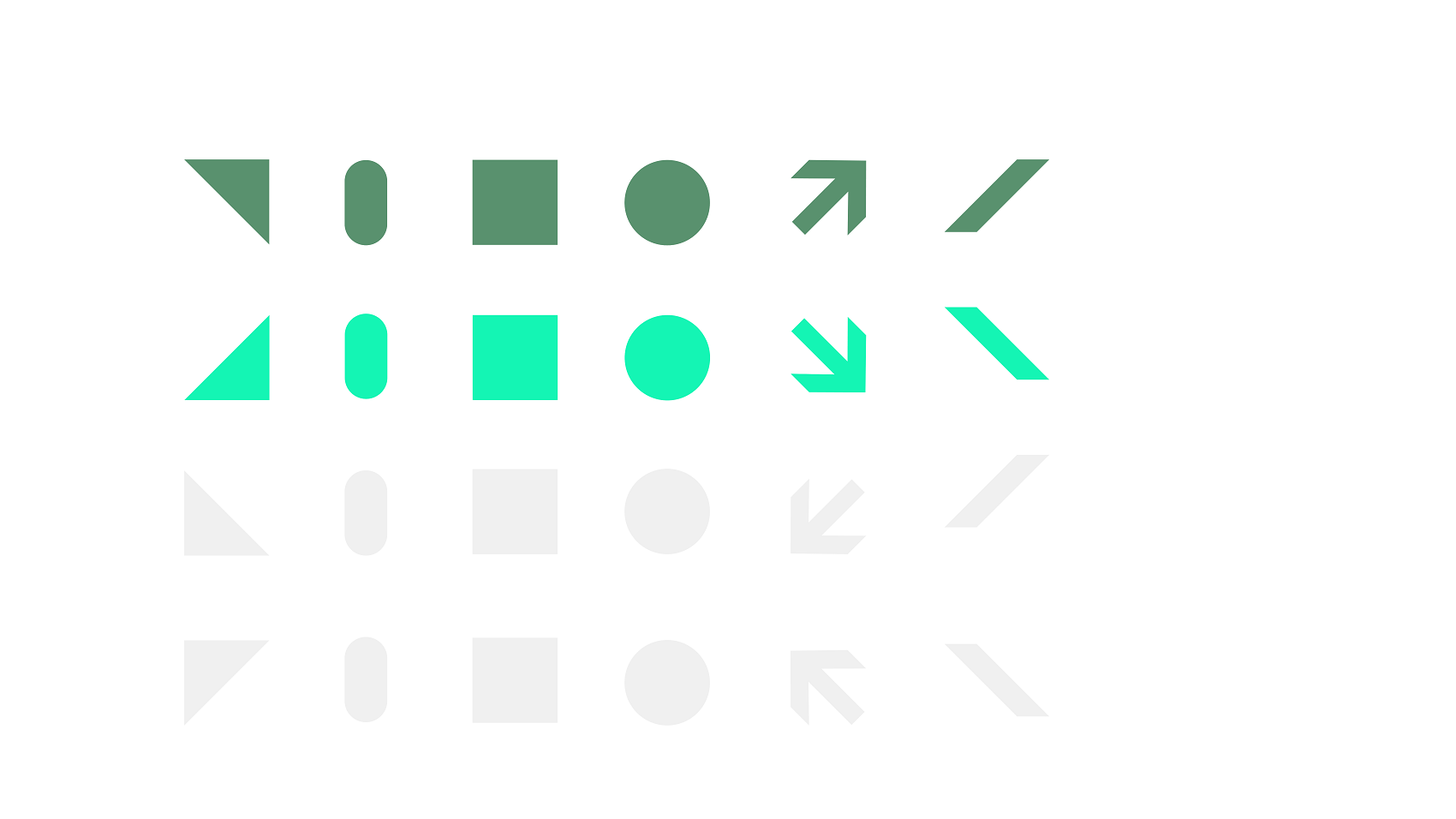 Dunkelgrüne, hellgrüne und hellgraue geometrische Formen auf einem weißen Hintergrund